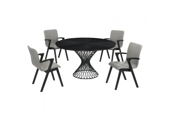 Armen Living Cirque and Varde 5 Piece Black Round Dining Set