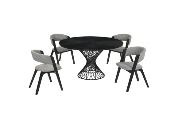 Armen Living Cirque and Rowan 5 Piece Black Round Dining Set- Chair Set