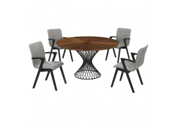 Armen Living Cirque and Varde 5 Piece Walnut Round Dining Set