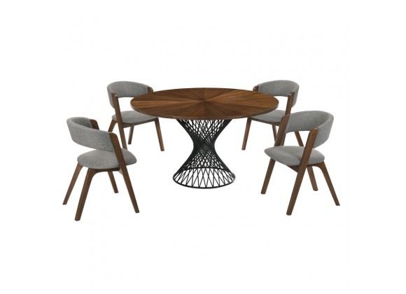 Armen Living Cirque and Rowan 5 Piece Walnut Round Dining Set