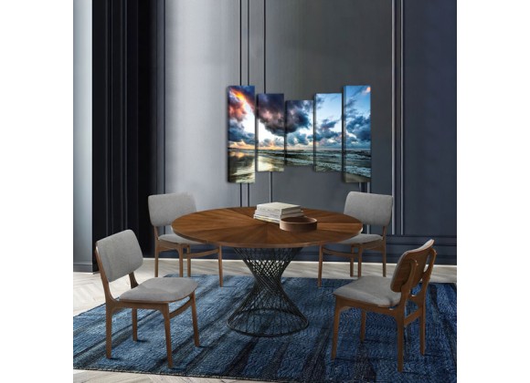 Armen Living Cirque and Lima 5 Piece Walnut Round Dining Set