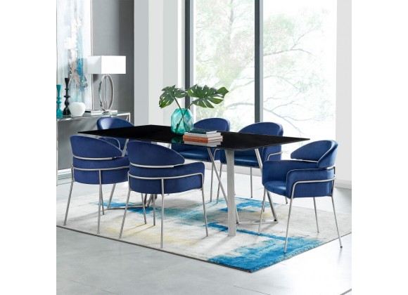 Armen Living Cressida and Portia Blue Fabric 7 Piece Rectangular Dining Set