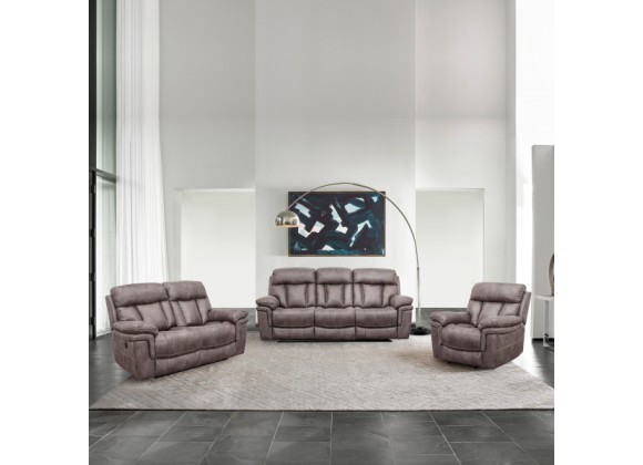 Armen Living Estelle Power Reclining 3 Piece Sofa and Recliner Set In Gunmetal Fabric