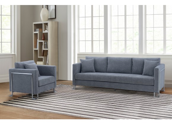 Armen Living Heritage 2 Piece Blue/Grey Fabric Upholstered Sofa & Chair Set 019