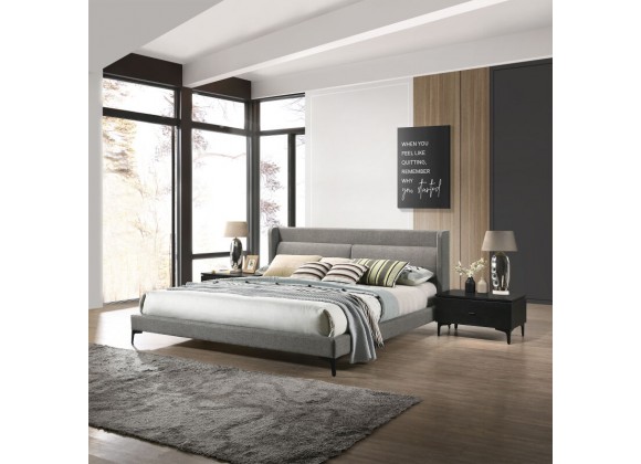 Armen Living Legend 3 Piece Gray Fabric King Platform Bed and Nightstands Bedroom Set 