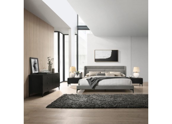 Armen Living Legend 4 Piece Gray Fabric King Or Queen Platform Bedroom Set with Dresser And Nightstands
