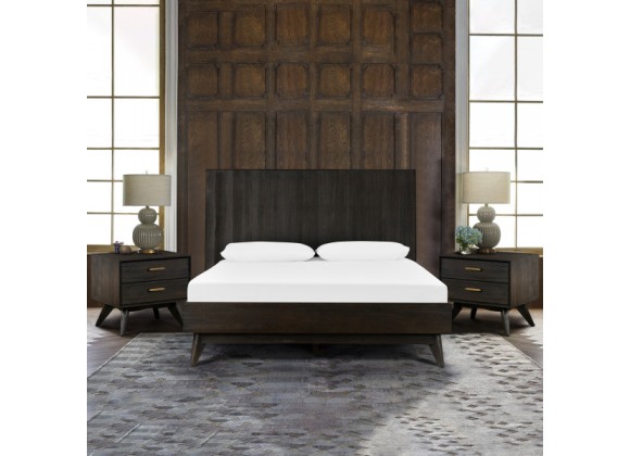 Armen Living Baly 3 Piece Acacia Platform Bed and Nightstands Bedroom Set