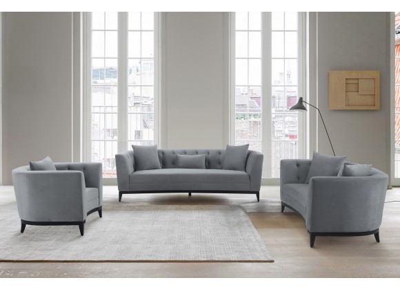 Armen Living Melange 3 Piece Blue/Gray Velvet Living Room Seating Set