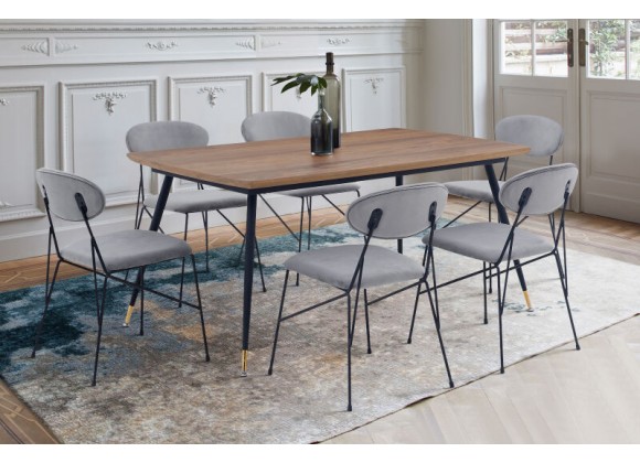 Armen Living Messina and Alice Gray Velvet 7 Piece Rectangular Dining Set