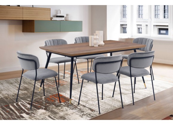 Armen Living Messina and Carlo Gray Velvet 7 Piece Rectangular Dining Set