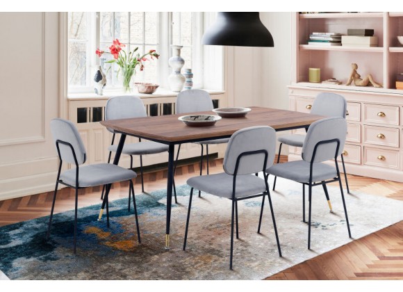 Armen Living Messina and Lucy Gray Velvet 7 Piece Rectangular Dining Set
