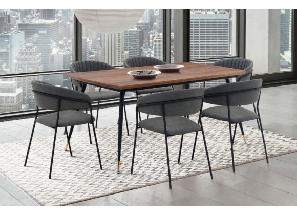 Armen Living Messina and Nara Gray Faux Leather Rectangular Dining Set- 7 Piece