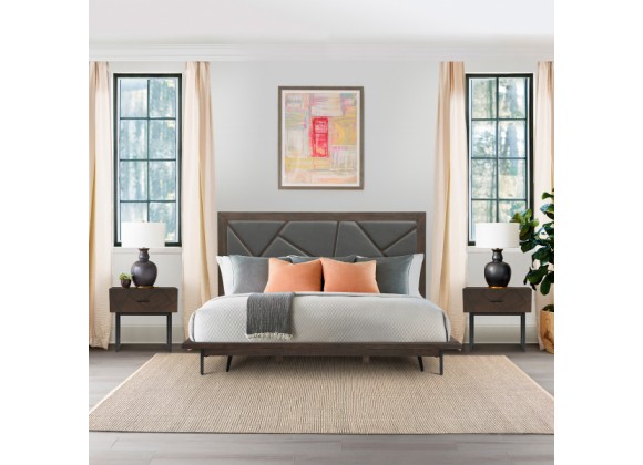  Marquis 3 Piece Queen Size Platform Bed Frame Bedroom Set in Oak Wood with Faux Leather Headboard 001