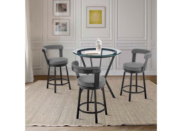 Armen Living Naomi and Bryant 4-Piece Counter Height Dining Set in Black Metal and Grey Faux Leather 