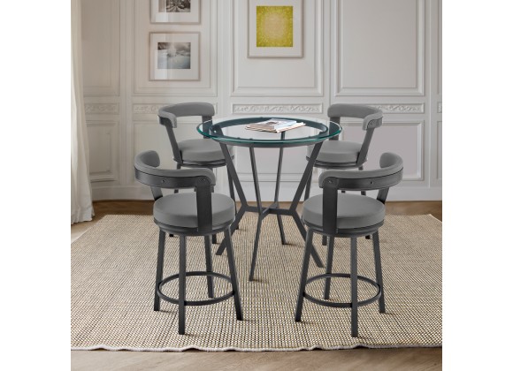 Armen Living Naomi and Bryant 5-Piece Counter Height Dining Set in Black Metal and Grey Faux Leather 