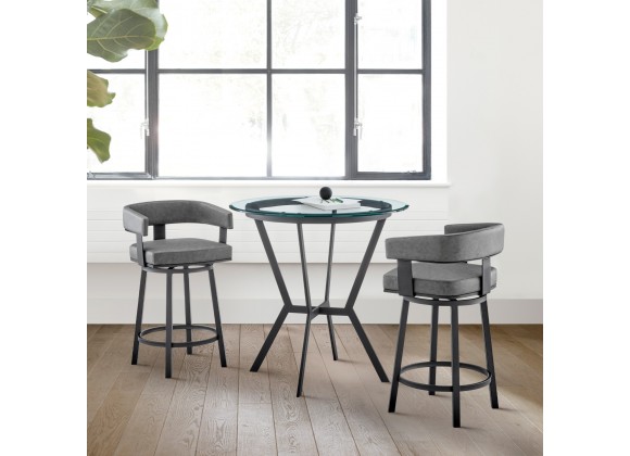 Armen Living Naomi & Lorin Counter Height Dining Set in Black Metal and Grey Faux Leather