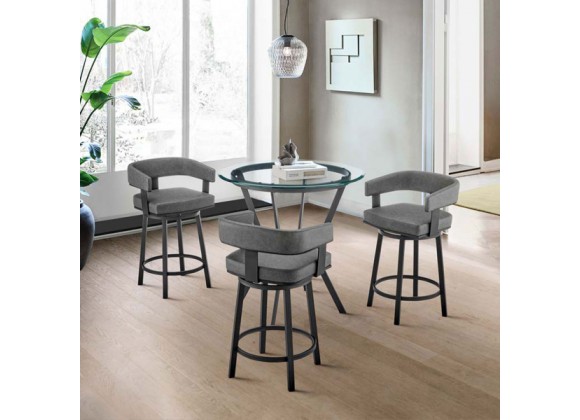 Armen Living Naomi and Lorin 4-Piece Counter Height Dining Set in Black Metal and Grey Faux Leather