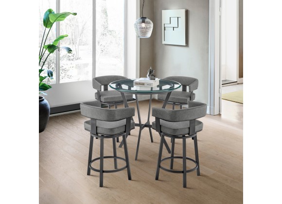 Armen Living Naomi and Lorin 5-Piece Counter Height Dining Set in Black Metal and Grey Faux Leather Set