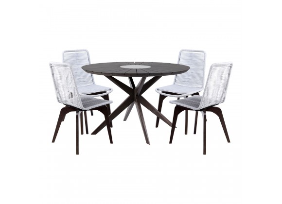 Oasis and Island 5 Piece Dark Eucalyptus and Stone Outdoor Patio Dining Set 