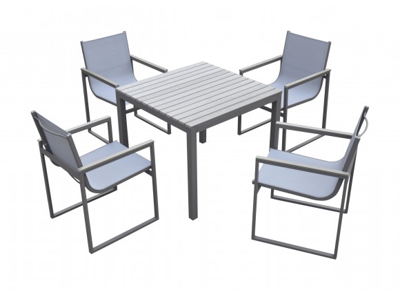 Bistro Dining Set Grey Powder Coated Finish (Table with 4 chairs) - White BG