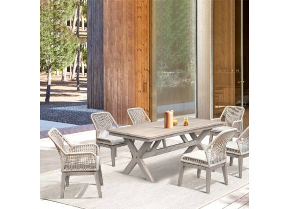 Armen Living Costa 7-Piece Patio Outdoor Dining Set in Grey Acacia Wood and Rope