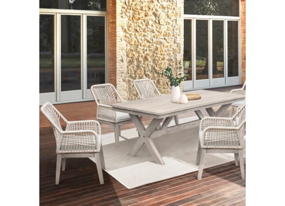 Armen Living Costa 7-Piece Patio Outdoor Dining Set with Arm Chairs in Grey Acacia Wood And Rope