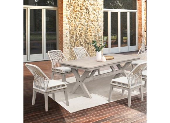 Armen Living Costa Outdoor Patio 7-Piece Dining Table Set With Side Chairs In Grey Acacia Wood And Rope