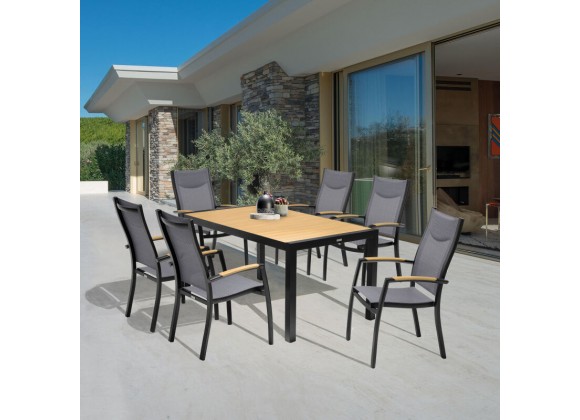 Armen Living Panama Outdoor 7 Piece Black Aluminum Dining Set 6