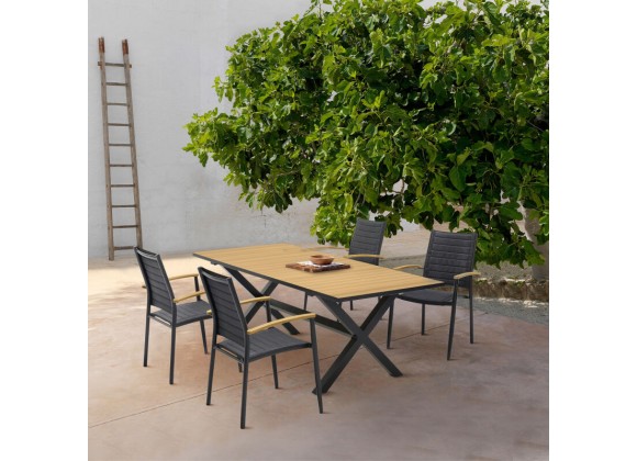 Armen Living Paseo & Portals Outdoor 5 Piece Black Aluminum Dining Set