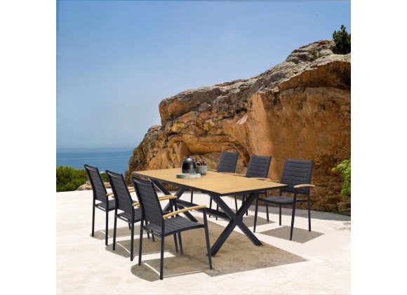 Armen Living Paseo & Portals Outdoor 7 Piece Black Aluminum Dining Set