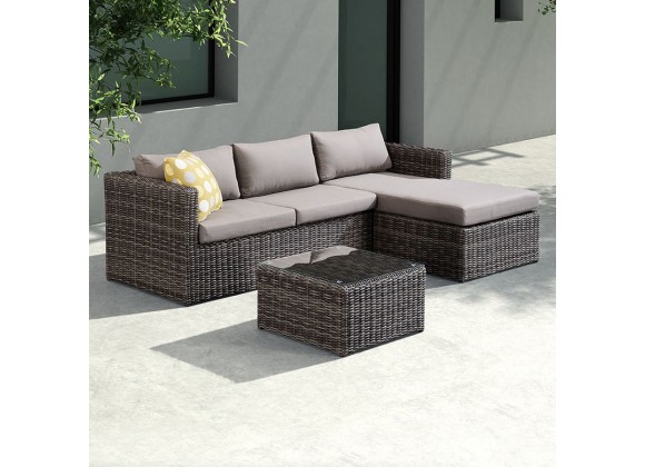 Hagen 3 piece Outdoor Rattan Sectional Chase Set with Brown Cushions and Modern Accent Pillows - Lifestyle