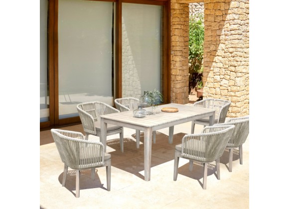 Armen Living Haiti 7-Piece Patio Outdoor Dining Set With Arm Chairs In Grey Acacia Wood With Rope