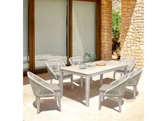 Armen Living Haiti 7-Piece Patio Outdoor Dining Set With Side Chairs In Grey Acacia Wood With Rope 6