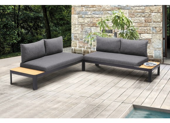 Armen Living Portals Outdoor 2 piece Sofa Set in Black Finish with Natural Teak Wood Accent