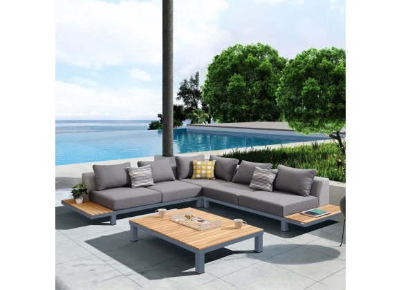 Polo 4 piece Outdoor Sectional Set with Dark Gray Cushions and Modern Accent Pillows