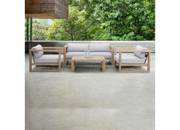 Armen Living Paradise 4 Piece Outdoor Light Eucalyptus Wood Sofa Seating Set with Grey Cushions