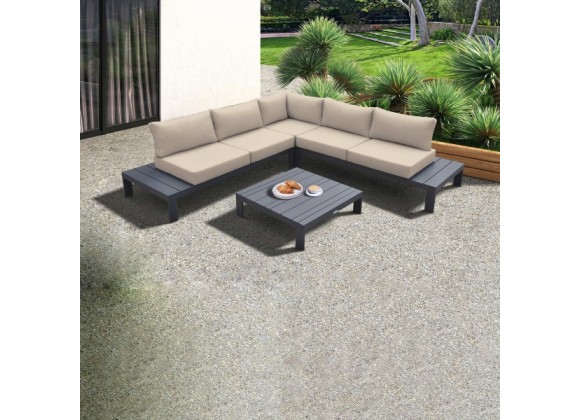 Armen Living Razor Outdoor 4 piece Sectional set in Dark Grey Finish and Taupe Cushions