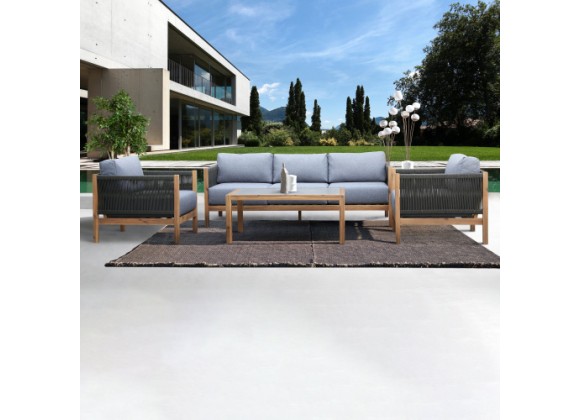 Armen Living Sienna 4 Piece Acacia Wood Outdoor Sofa Seating Set with Teak Finish and Grey Cushions
