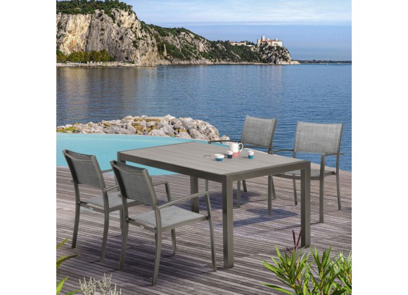 Armen Living Solana 5 piece Outdoor Aluminum Dining Set in Cosmos Grey Finish with Wood Top in Gray
