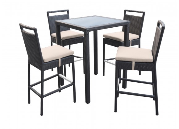 Tropez Outdoor Patio Wicker Bar Set (Table with 4 barstools)