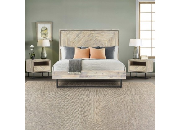 Armen Living Peridot 3 Piece King Bedroom Set in Natural Acacia Wood in Gray