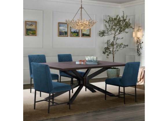 Armen Living Pirate Velvet Napoli 5 Piece Modern Dining Set Blue