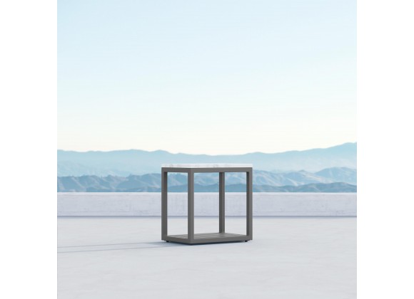 Azzurro Living Seaview Side Table With Matte Charcoal Aluminum Frame And Honed Carrara Marble - Lifestyle