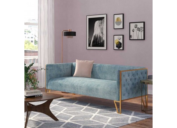 Manhattan Comfort Vector 81.5 in. Ocean Blue and Gold Velvet 3-Seat Sofa