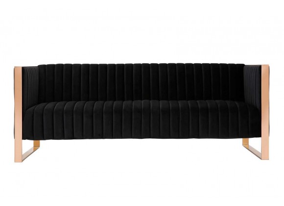 Manhattan Comfort Trillium 3-Piece Black and Gold Sofa and Armchair Set Front