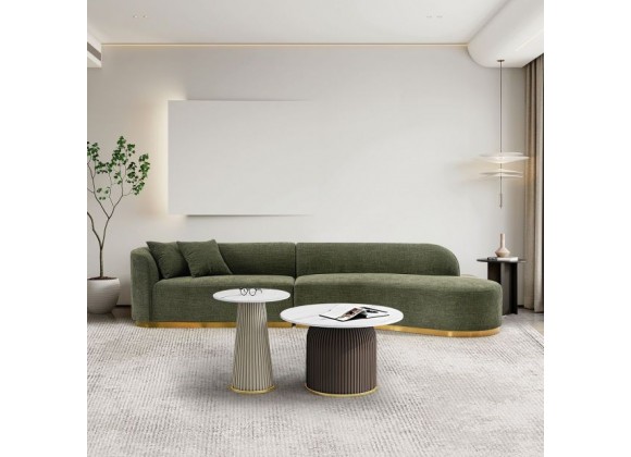 Manhattan Comfort Contemporary Daria Chenille Sofa Sectional with Pillows In Olive Green