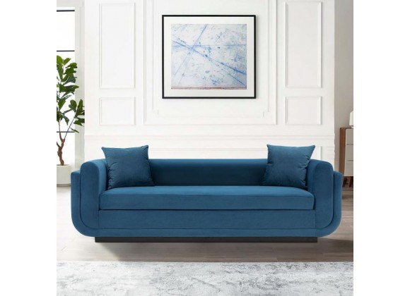 Manhattan Comfort Contemporary Edmonda Velvet Sofa with Pillows In Sapphire Blue