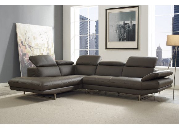 Pandora Sectional In Dark Gray Italian Leather