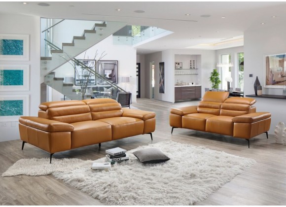 Camelo Sofa Camel Colored Leather with Black Powder Coated Legs - Lifestyle