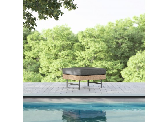 Azzurro Living Sonoma Ottoman With Matte Charcoal Aluminum Frame And Natural All-Weather Wicker - Lifestyle